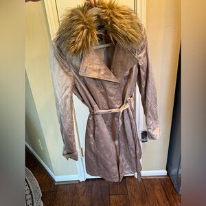 NWT ▶️ INC International Concepts ◀️ Gold Fur  Collar Trench Coat